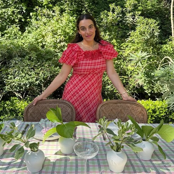 Doen Dresses & Skirts - NWT Doen Nevara Cotton Rosette Short Sleeve Midi Maxi Dress Sylvie Plaid Red